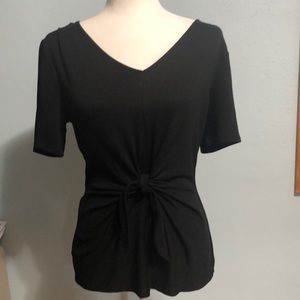Black V-Neck tie front blouse